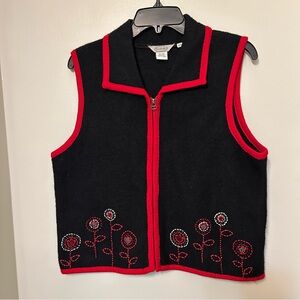 Stonebridge 100% Wool Vest Women’s‎ PM Petite Medium Full Zip Embroidered Beaded